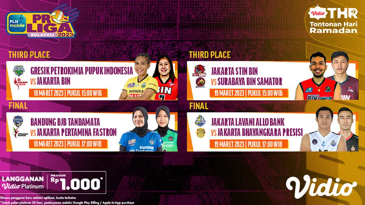 Jadwal Pertandingan Peringkat Ketiga dan Grandfinal Final Proliga 2023 Live Vidio, 18-19 Maret