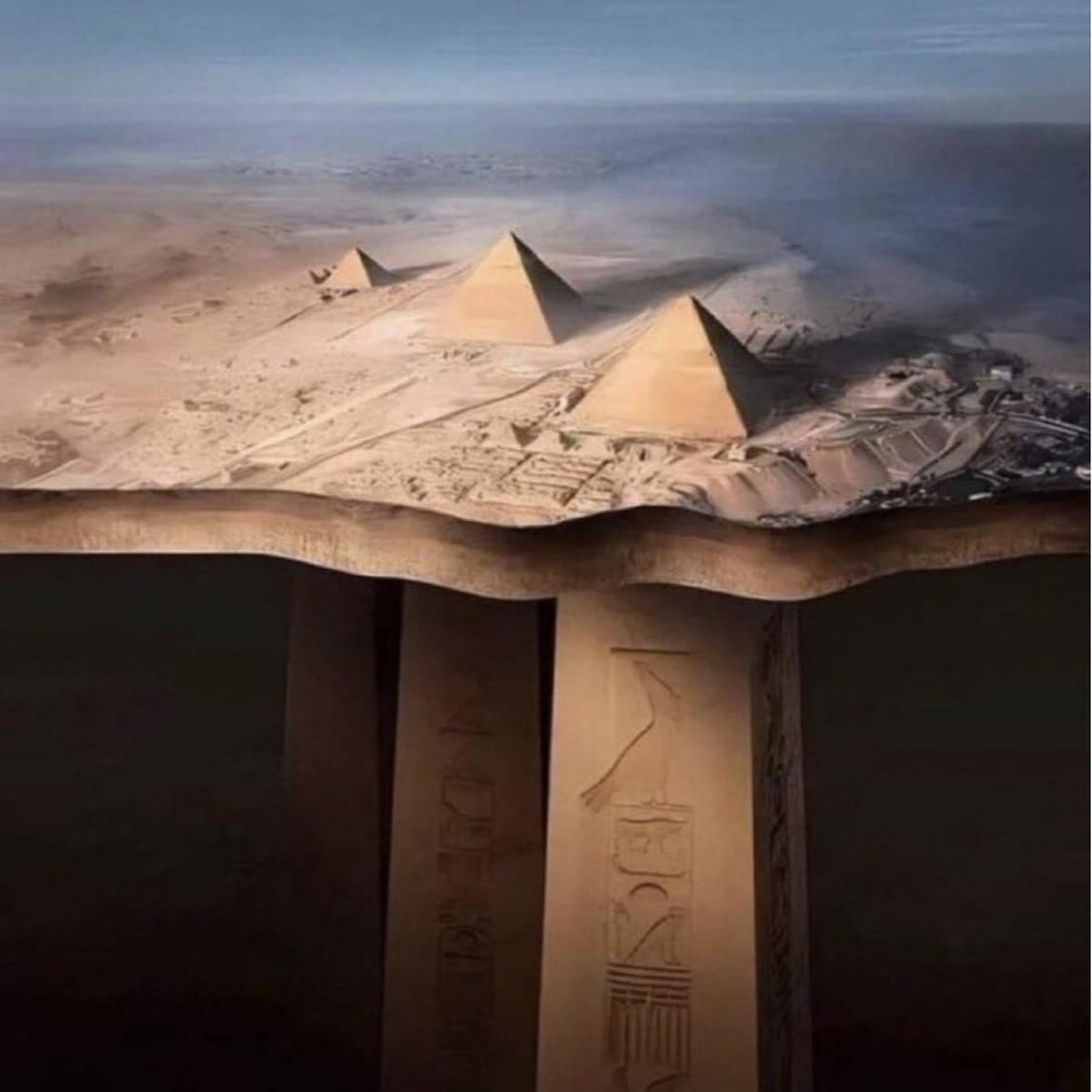 ilustrasi struktur bawah tanah di bawah piramida giza