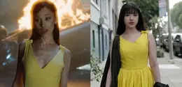 Tengah berada di Amerika Serikat, Tiara Andini tampil dengan long dress kuning mirip Ariana Grande dalam video klip musiknya. [@tiaraandini]