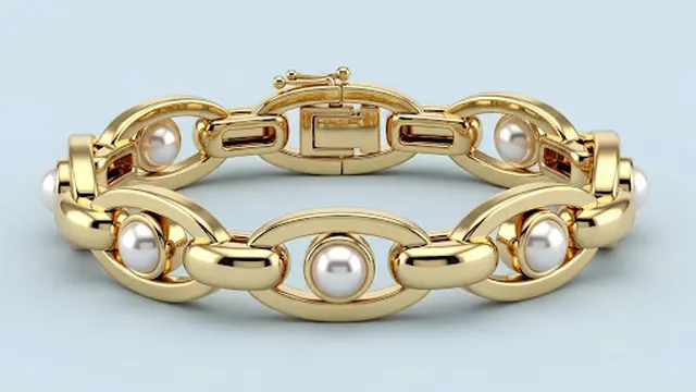 Gelang Link Mutiara dan Emas Kuning