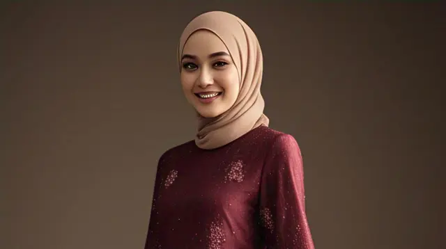 Gamis Brokat Burgundy Model A-Line dengan Payet/AI