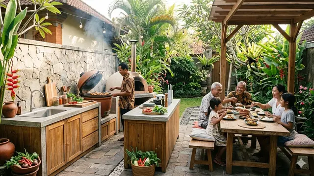 Ide Taman Belakang dengan Dapur L-Shape (Foto: Gemini AI)
