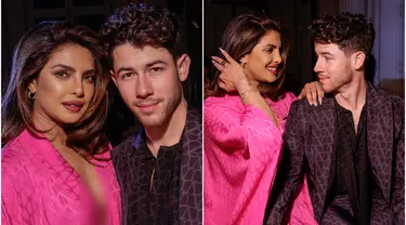 Foto kolase Priyanka Chopra (kiri) dan Nick Jonas saat menghadiri koleksi siap pakai Valentino Fall/Winter 2023-2024 yang dipresentasikan di Paris Fashion Week, Paris, Prancis, 5 Maret 2023. Priyanka Chopra dan suami Nick Jonas tampil mesra saat menghadiri Paris Fashion Week. (Vianney Le Caer/Invision/AP)