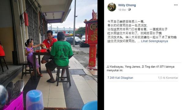 Viral Foto Ayah dan Anak Ajak Gelandangan Makan Bersama