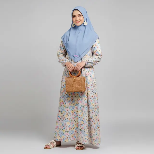Tren Gamis Linen Muslimah 2026 Motif Floral Lembut