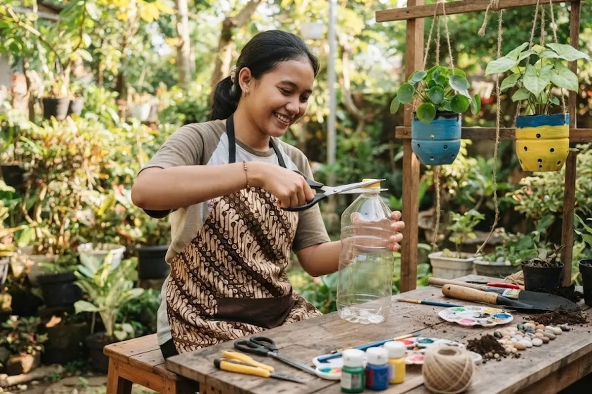 Cara Membuat Pot Gantung dari Botol Minyak Goreng Bekas 2 Liter (AI Generated)