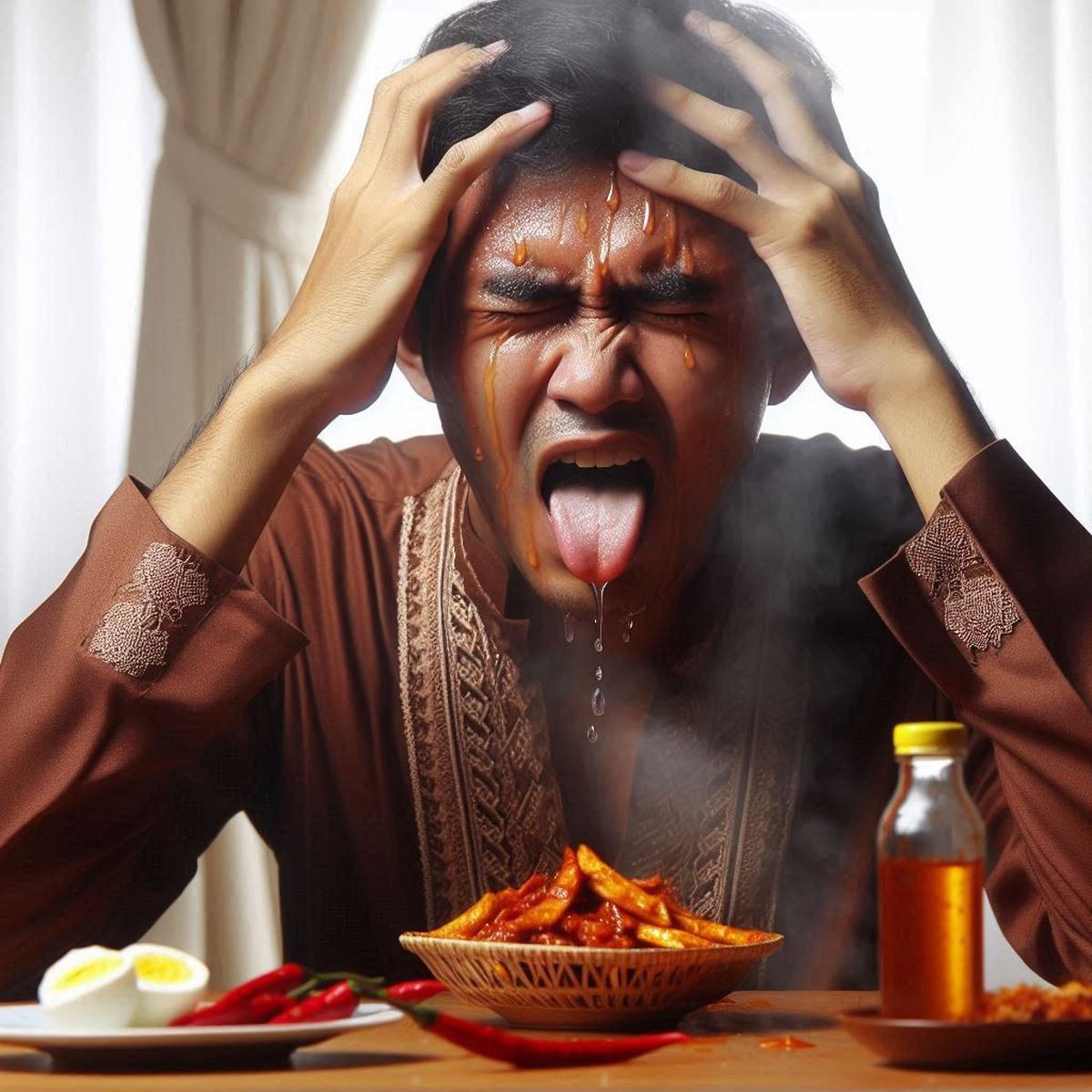 Ilustrasi Makan Makanan Pedas
