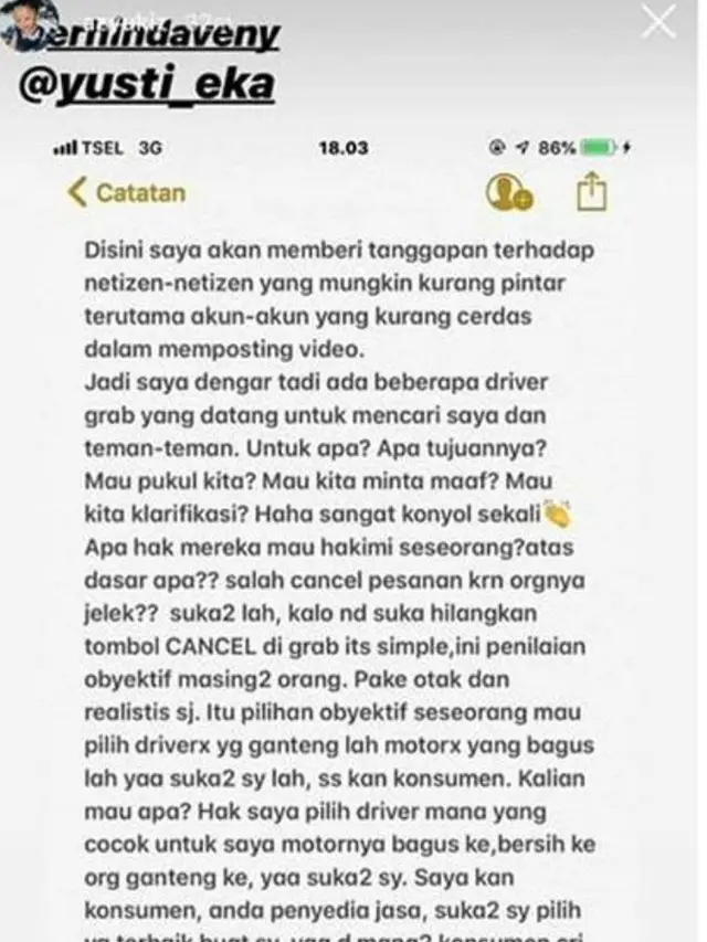 cewek cancel orderan karena driver jelek