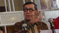 Menteri Hukum dan HAM, Yasonna Laoly saat menyampaikan keterangan terkait penundaan pengesahan RUU KUHP di Graha Pengayoman Kementerian Hukum dan HAM, Jakarta, Jumat (20/9/2019). Menkumham juga mengklarifikasi beberapa isu terkait draft RUU KUHP. (Liputan6.com/Helmi Fithriansyah)