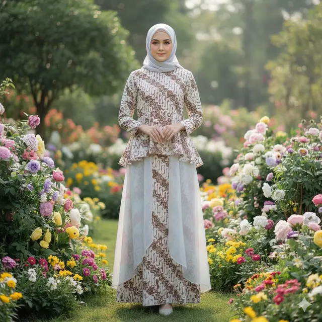 Gamis Batik Potongan Peplum Tile (Gemini AI)
