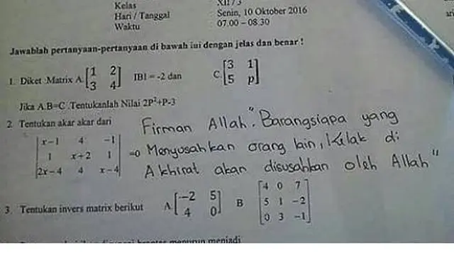 6 Jawaban Pasrah Siswa di Soal Matematika Ini Kata-Katanya Bijak Banget
