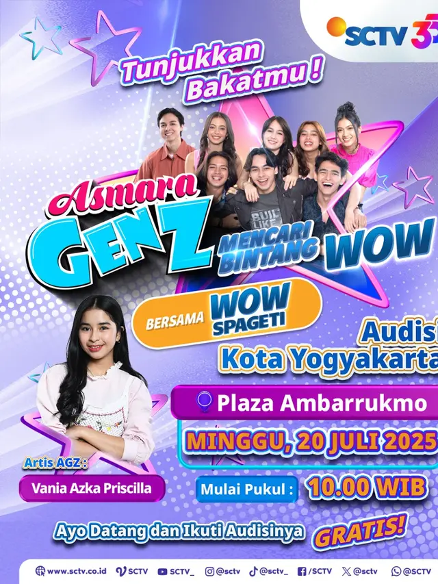 Program off-air Asmara Gen Z Mencari Bintang Wow bersama WOW Spageti akan menyapa Yogyakarta, 20 Juli 2025.