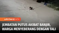 Jembatan penghubung antar desa di Sumedang, Jawa Barat, terputus akibat banjir bandang. Kondisi serupa juga terjadi di Kecamatan Matangnga, Polewali Mandar, Sulawesi Barat, warga nekat seberangi sungai berarus deras hanya dengan berpegangan pada seut...