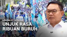 Sejumlah buruh dari berbagai serikat menggelar unjuk rasa di kawasan Sudirman-Thamrin, Jakarta Pusat, pada Kamis siang. Massa mendesak pengesahan Rancangan Undang-Undang Perlindungan Ketenagakerjaan yang berpihak kepada buruh.