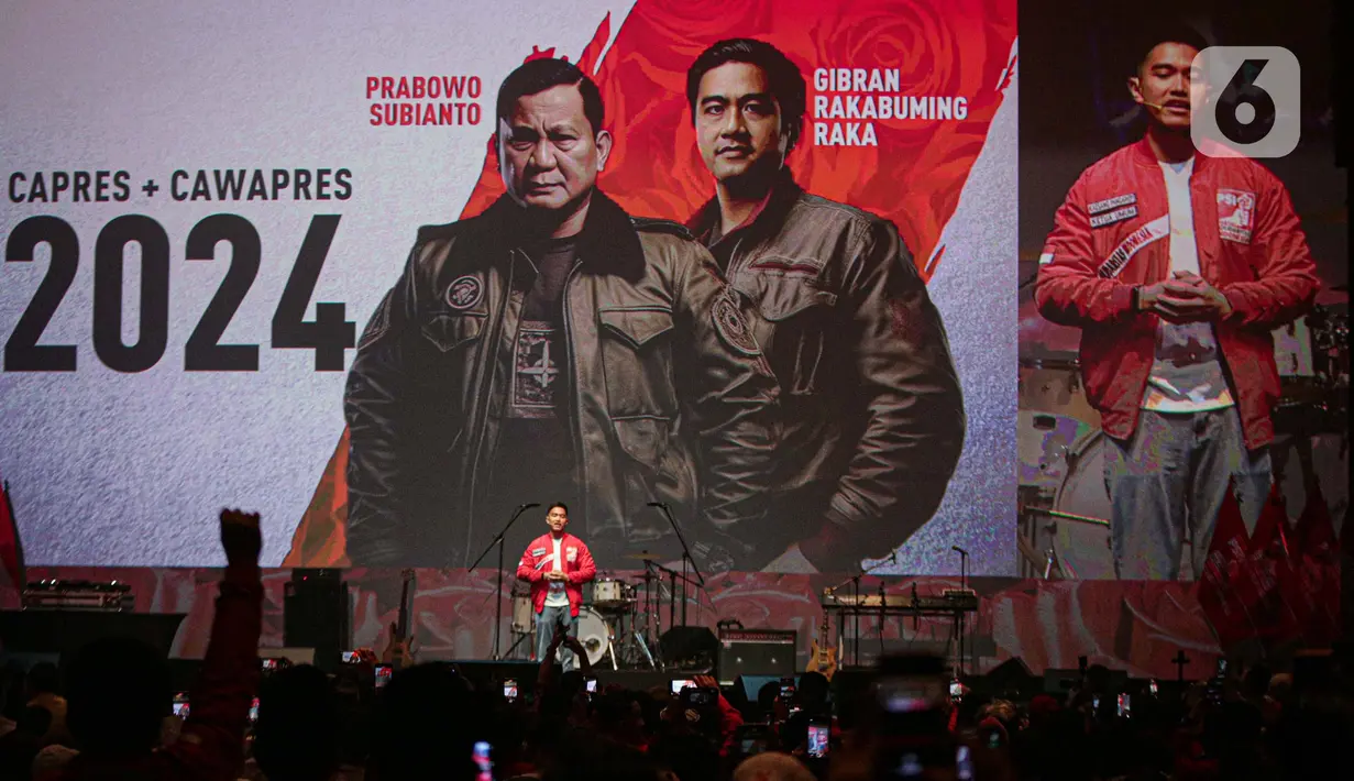 Partai Solidaritas Indonesia (PSI) resmi mendeklarasikan dukungan kepada pasangan Prabowo Subianto dan Gibran Rakabuming Raka di Pilpres 2024. (Liputan6.com/Faizal Fanani)