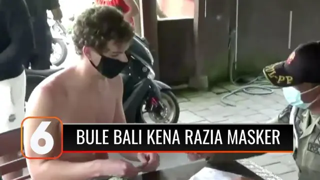 Petugas gabungan menjaring puluhan warga negara asing (WNA) di kawasan Kuta Utara, Bali, yang tidak memakai masker. Petugas menjatuhkan denda Rp 100 ribu kepada para turis asing yang tidak memakai masker.