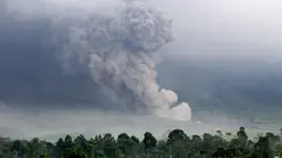 Aliran piroklastik bergulir menuruni lereng Gunung Semeru saat erupsi, Lumajang, Jawa Timur, Indonesia, Minggu (4/12/2022). Mulai pukul 12.00 WIB siang ini, Pusat Vulkanologi dan Mitigasi Bencana Geologi (PVMG) menyatakan status Gunung Semeru sudah dinaikkan dari Level 3 atau Siaga menjadi Level 4 atau Awas. (AP Photo)