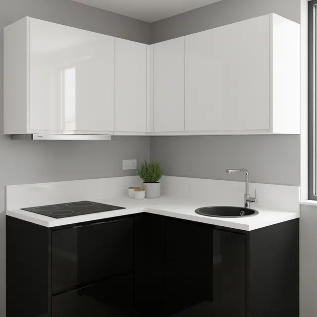 Dapur Minimalis Modern Hitam Putih di Rumah Tipe 36