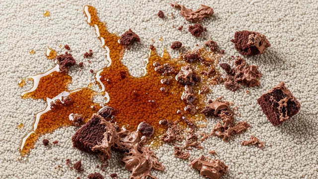 Noda sirup dan kue di karpet
