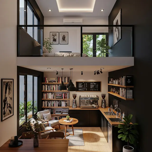 9 Desain Rumah Mezzanine Modern dengan Area Baca ala Coffee Shop, Solusi Hunian Fungsional