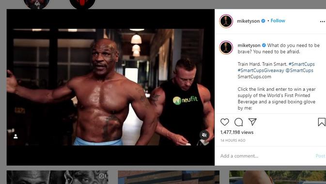 Mike Tyson terus mempersiapkan diri menghadapi duel amal melawan Roy Jones Jr (Instagram)
