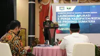 Direktur Jenderal (Dirjen) Otda Kemendagri Akmal Malik melaunching aplikasi e-Perda bagi Kabupaten/Kota se-Provinsi Sumatera Barat (Sumbar) di Auditorium Gubernur Sumatera Barat, Jumat (2/07/2021).