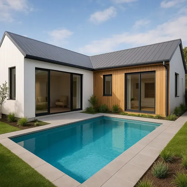 Model Rumah Kecil dengan Kolam Renang Mini