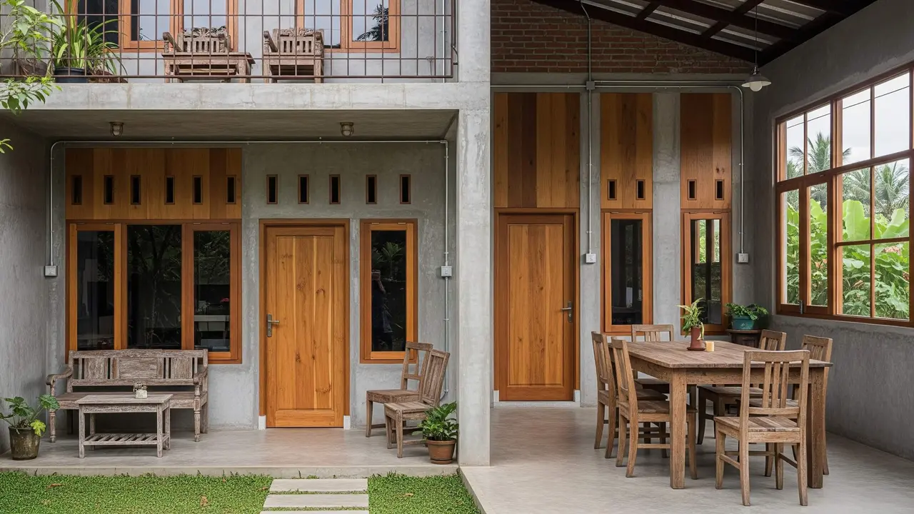 desain rumah desa dengan sentuhan industrial sederhana