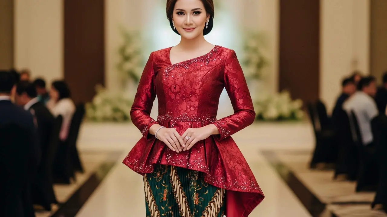 Model Atasan Brokat Peplum Bawahan Batik