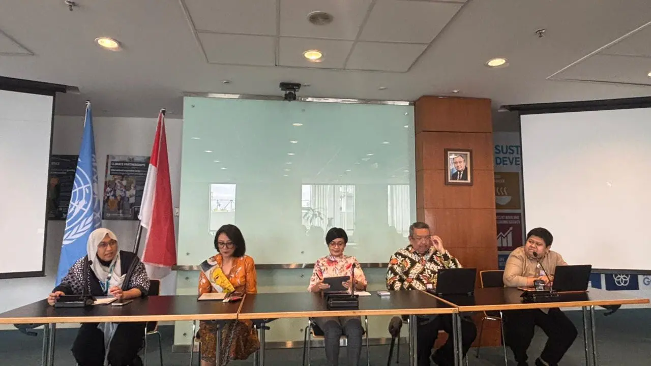 Konferensi pers Kampanye 16 Hari Anti Kekerasan terhadap Perempuan (HAKtP) pada Senin (25/11/2024) di kantor PBB, Jakarta.