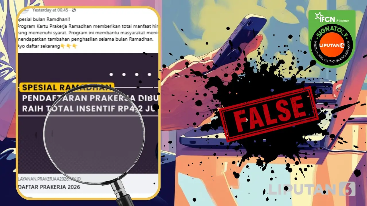 Cek Fakta Liputan6.com menangkap layar klaim link pendaftaran kartu Prakerja Ramadan