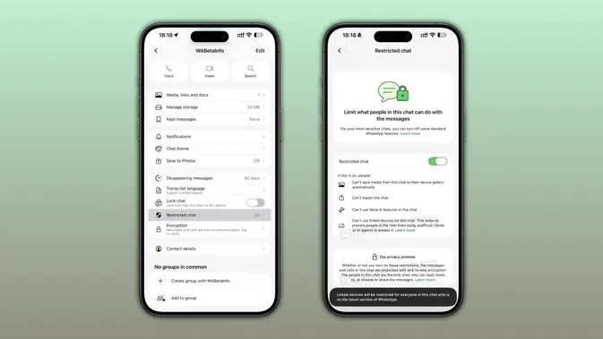 WhatsApp Uji 'Restricted Chat' untuk Lindungi Pesan dari Penyadapan AI