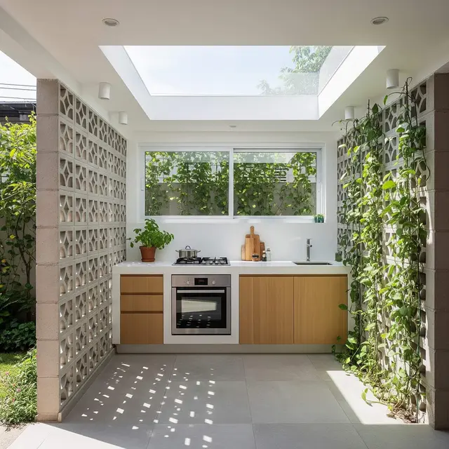Dapur Semi Outdoor 2,5x2 Meter Rumah Type 45 dengan Skylight dan Taman Samping