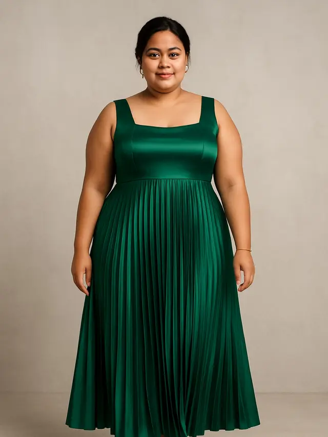 Model Baju Dress Modern Bahan Satin untuk Orang Gemuk (Foto: ChatGPT)