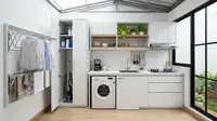 8 Dapur Kecil Baja Ringan Menyatu dengan Area Cuci Jemur, Hemat Ruang dan Fungsional