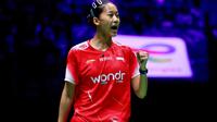 Ekspresi tunggal putri Indonesia, Putri Kusuma Wardani, pada perempat final Kejuaraan Dunia 2025 di Adidas Arena, Paris, Prancis, Jumat (29/8/2025). (Bola.com/Yus Mei Sawitri)