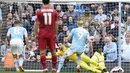 Erling Haaland mencetak hattrick keenamnya di Premier League untuk Manchester City. Hanya tujuh pemain yang mencetak hattrick lebih banyak dalam sejarah kompetisi tersebut. (AP Photo/Dave Thompson)