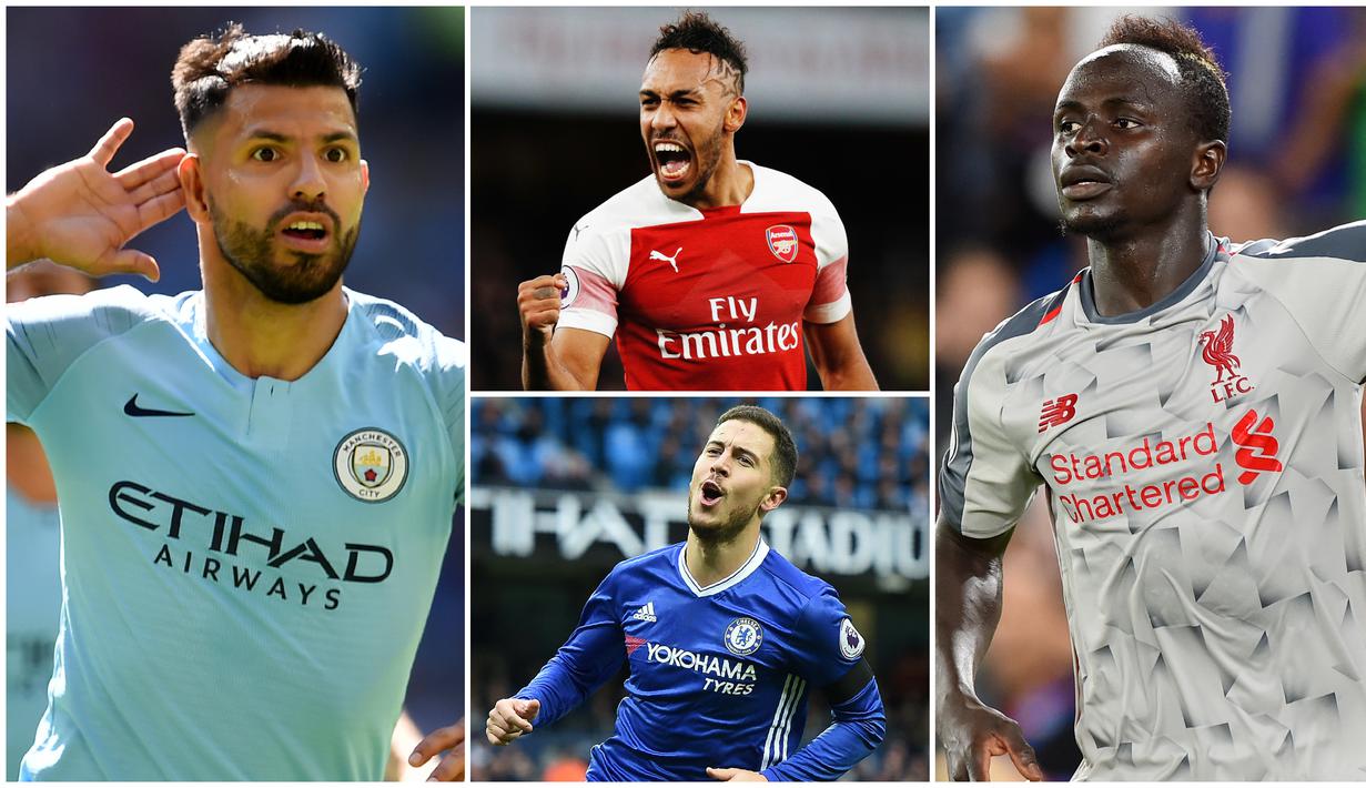 Berikut ini top scorer sementara Premier League 2019. Striker Manchester City, Sergio Aguero berada di puncak dengan koleksi 19 gol. (Foto-foto Kolase AP dan AFP)