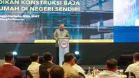 Menko Bidang Perekonomian Airlangga Hartarto dalam acara Seminar dan Rapat Kerja Nasional (Rakernas) III&nbsp;Indonesian Society of Steel Construction&nbsp;(ISSC), Rabu (10/7/2024). (Foto: Kemenko perekonomian)