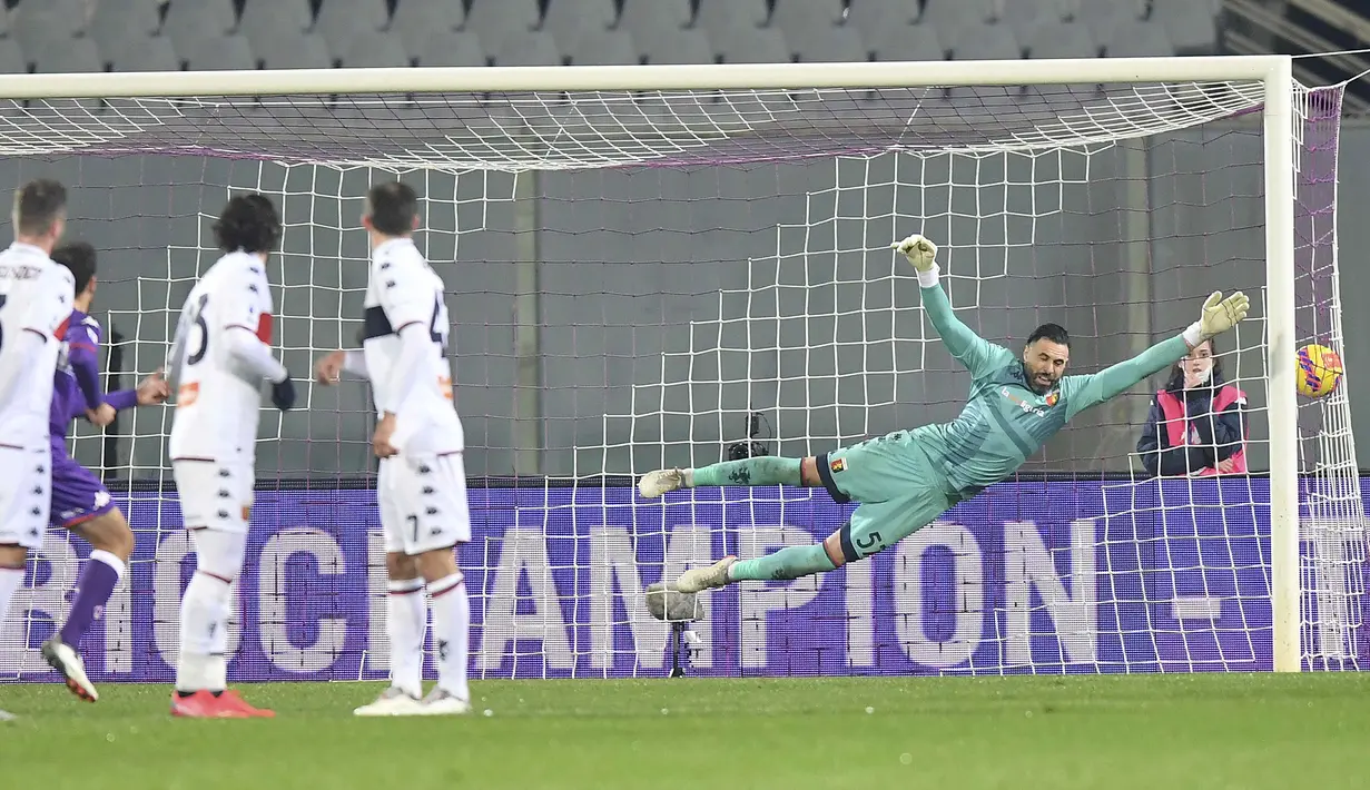Tak patah arang, La Viola akhirnya berhasil memecahkan kebuntuan lewat gol Alvaro Odriozola empat menit berselang. Mereka juga mampu melesatkan dua gol tambahan sebelum babak pertama usai, masing-masing lewat Giacomo Bonaventura (34') dan Cristiano Biraghi (42'). (La Presse via AP/Tano Pecoraro)