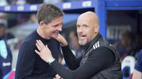 Manajer MU Erik Ten Hag (kanan) menyapa pelatih Crystal Palace sebelum pertandingan pekan kelima Liga Inggris berlangsung (AP)