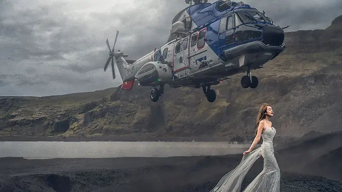 [Bintang] Foto Pre Wedding, Perempuan Ini Nyaris Tertabrak Helikopter!