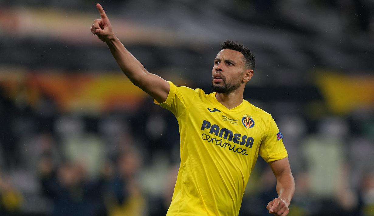 Francis Coquelin. Serupa dengan Unai Emery sebagai eks Arsenal. Bedanya, Coquelin sempat membela Valencia selama 2,5 musim sebelum bergabung dengan Villarreal. Meski baru dimasukkan pada menit ke-60 dalam laga final, perannya di lini tengah cukup solid. (AFP/Michael Sohn/Pool)