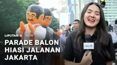 Kemeriahan HUT ke-499 Jakarta masih berlanjut. Di arena Car Free Day, Bundaran HI, ada beragam keseruan mulai dari parade ondel-ondel hingga parade balon karakter.