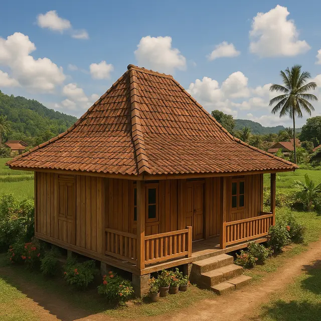 Rumah Kayu Sederhana Ukuran 6x9 di Kampung yang Indah dan Bikin Betah
