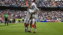 Pemain Real Madrid merayakan gol Jese Rodriguez pada menit ke-83 (AP Photo/Andres Kudacki)