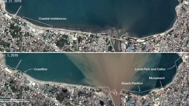 kondisi palu usai gempa dan tsunami (foto: Planet Labs, Quartz)