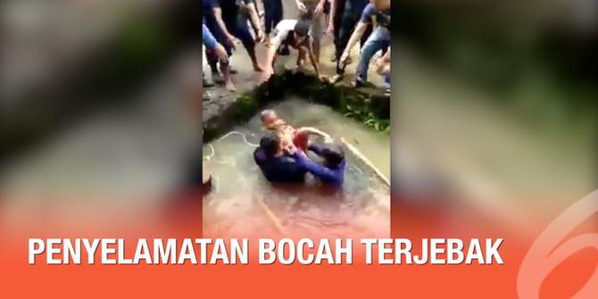 VIDEO: Penyelamatan Dramatis Bocah Terjebak di Saluran Air