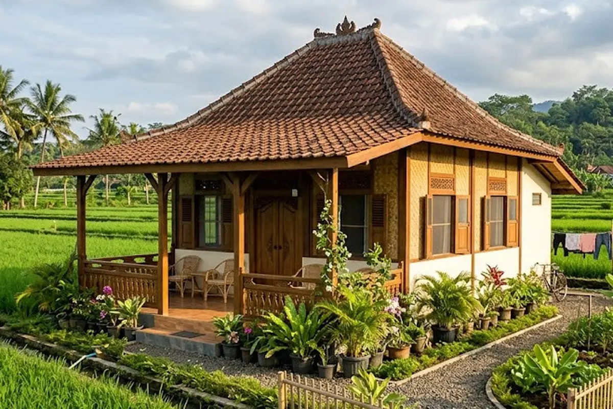 Model Rumah Desa di Lahan Bekas Sawah yang Subur