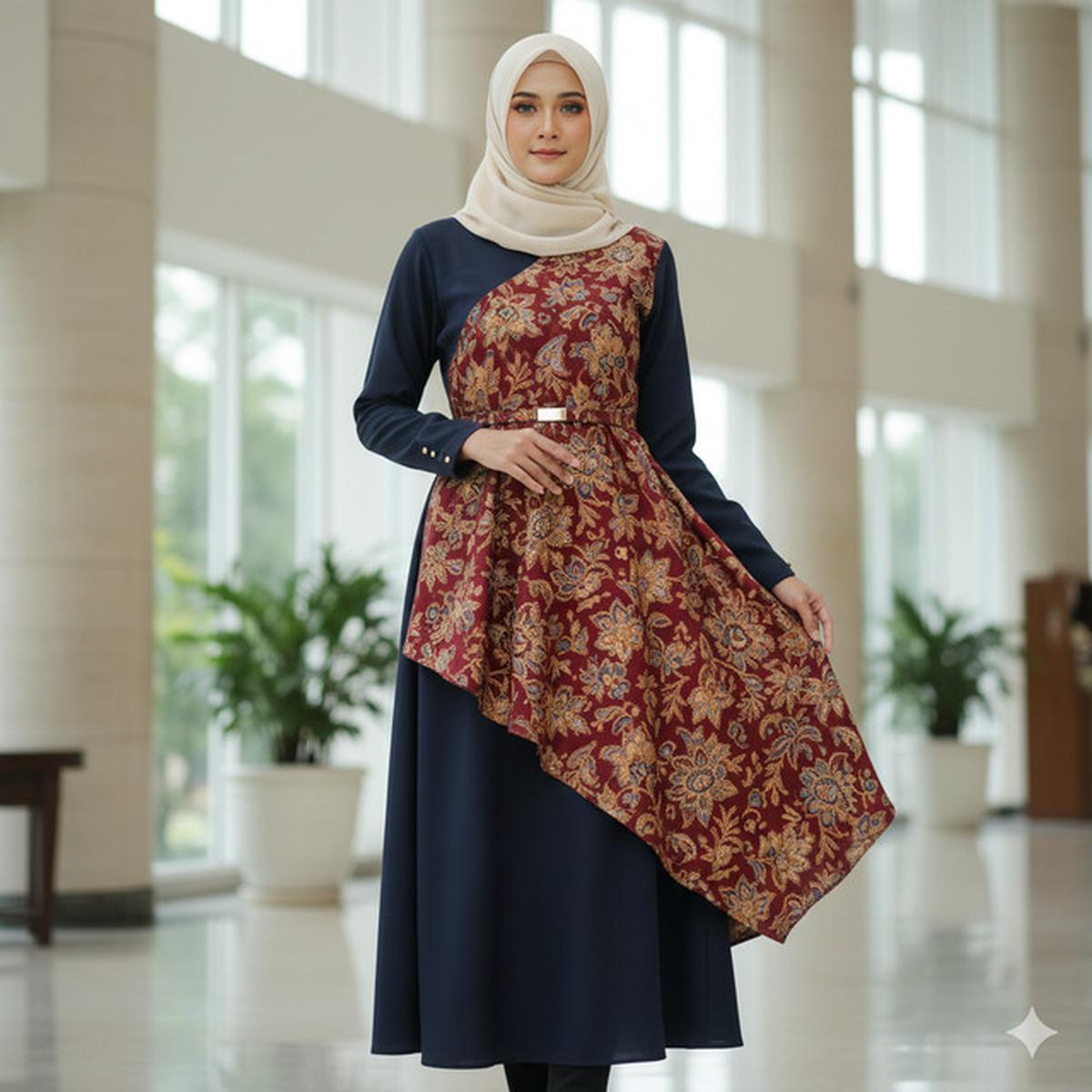 7 Model Gamis Batik Kombinasi Kain Polos Terbaru, Tampil Elegan tanpa Terlihat Ramai